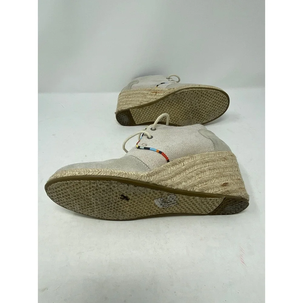 TOMS Desert Wedge Grey Canvas Suede Espadrille Lace Up Ankle Boots 681114